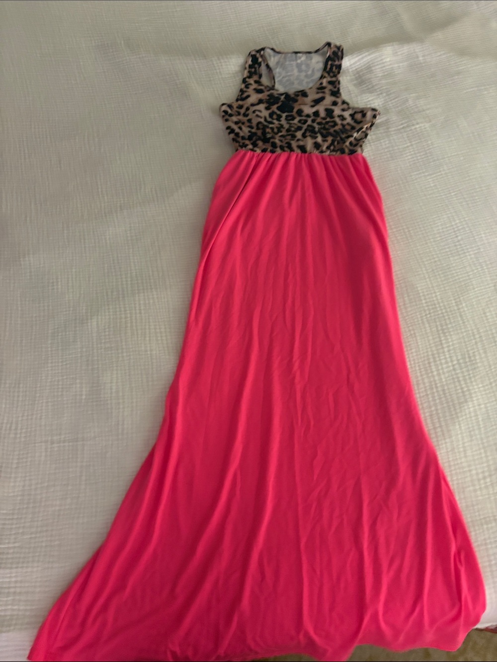 Leopard Print Bodice Pink Maxi Dress